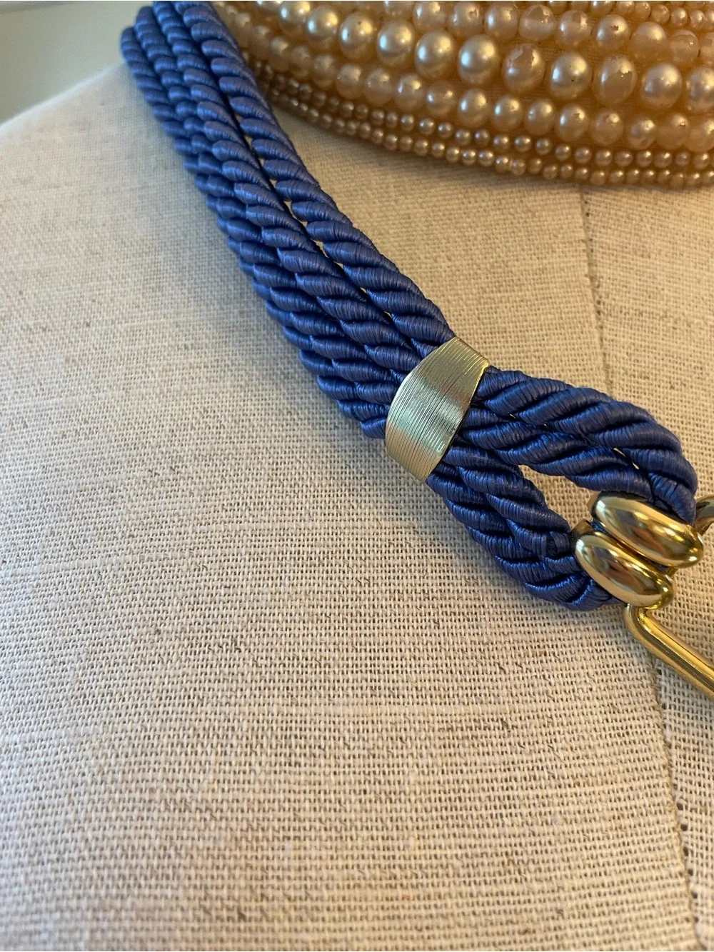 Vintage Silk Cord Belt with Gold Clasp Hardware Made in Italy